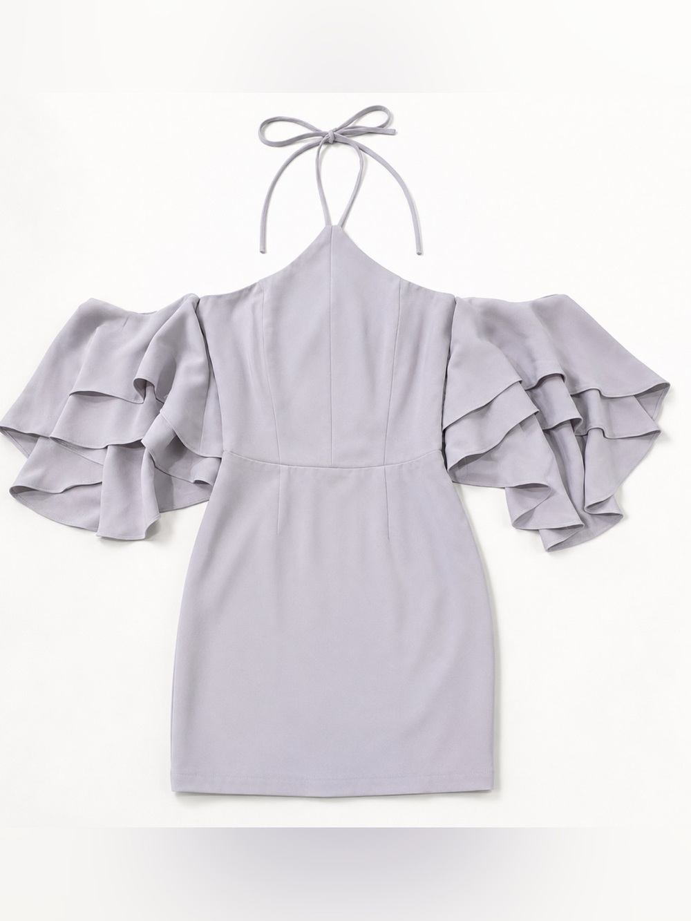 Amanda Uprichard Lilac Gray Cold-Shoulder Halter Mini Dress – Size Small - Picture 2 of 6